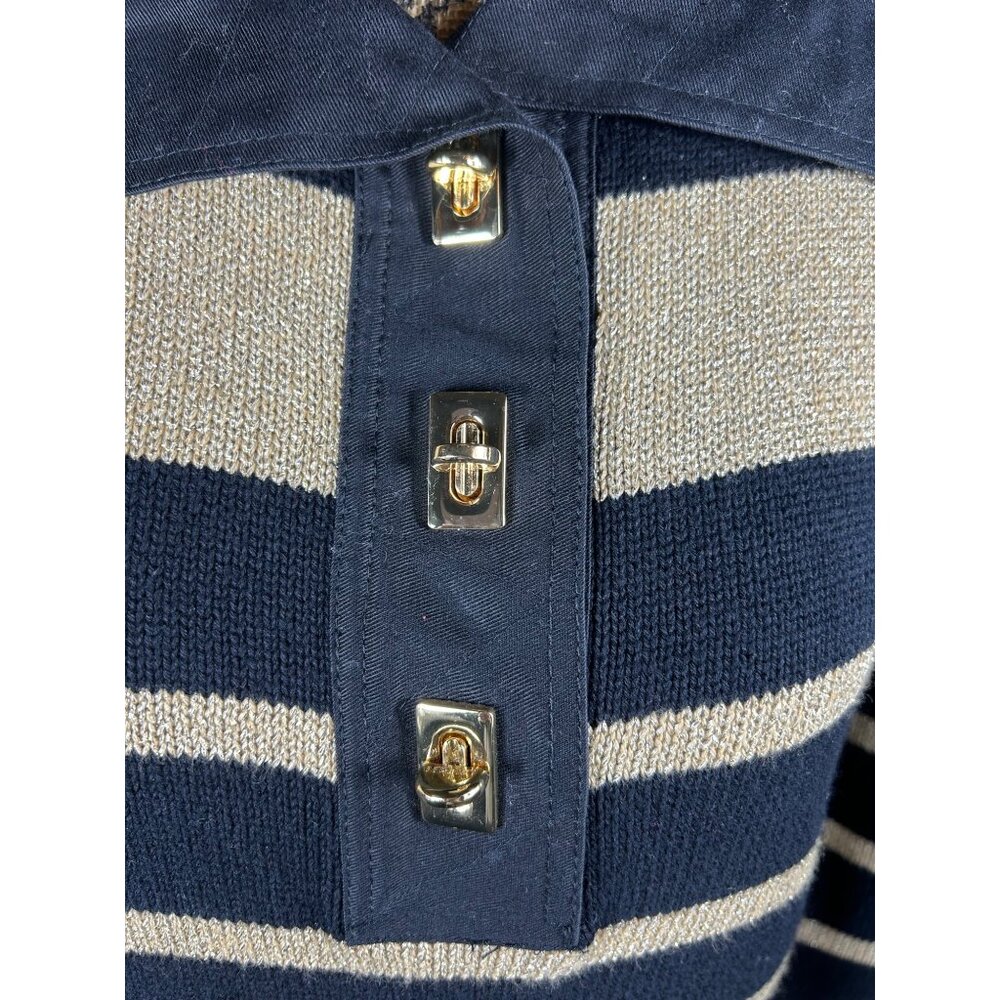 Lauren Ralph Lauren Sz M Black & Gold Stripe Pullover Sweater Nautical Old Money - Picture 7 of 7